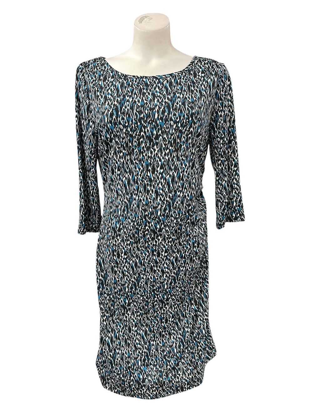 Jessica Black & Teal Printed Long-Sleeve Sheath Dress Size L